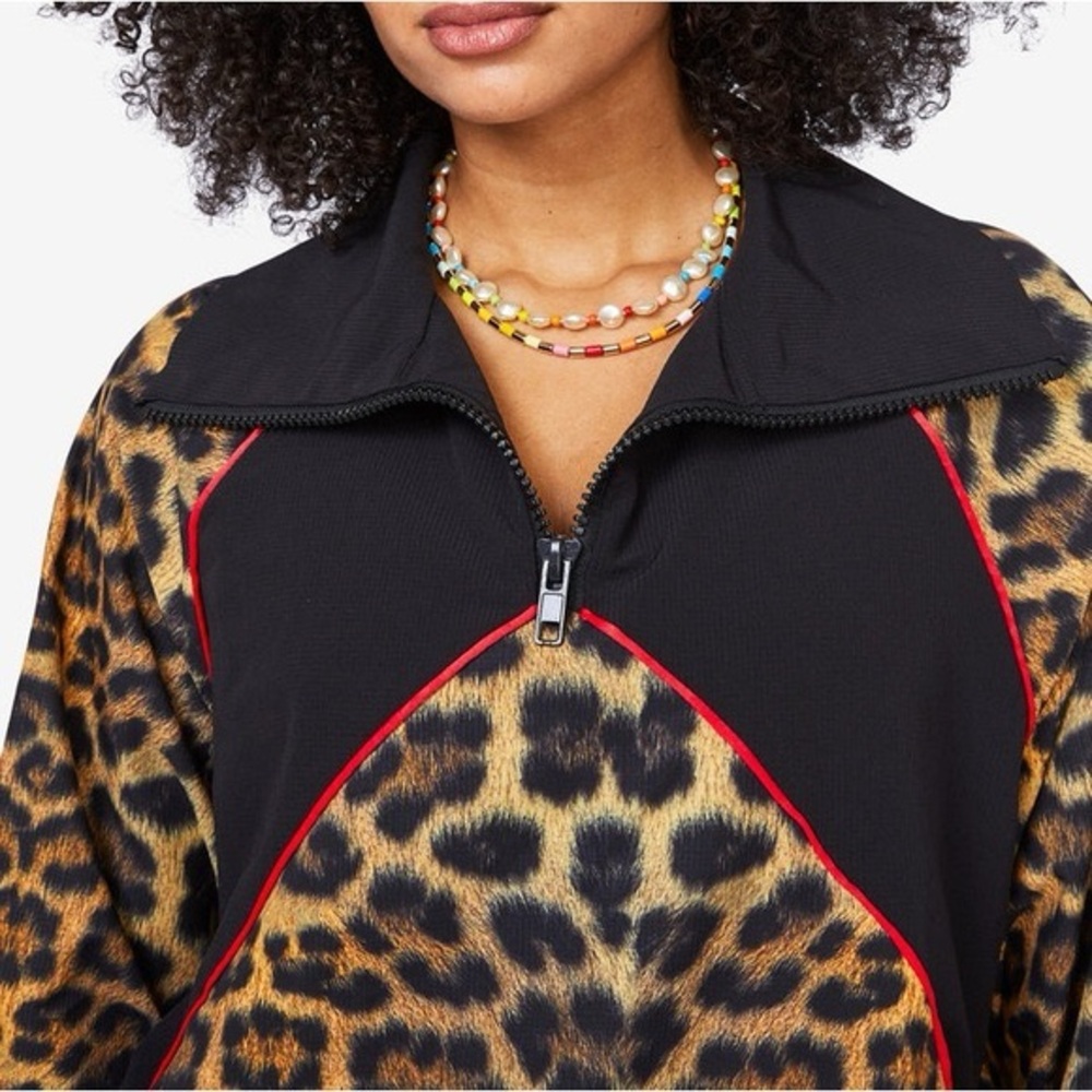 Terez Size Xs Leopard Print Colorblock Zip Up Moc… - image 4
